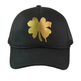 Lucky Daye Gold 4-Leaf Clover Black Snapback Trucker Hat - Positive Vibes Only